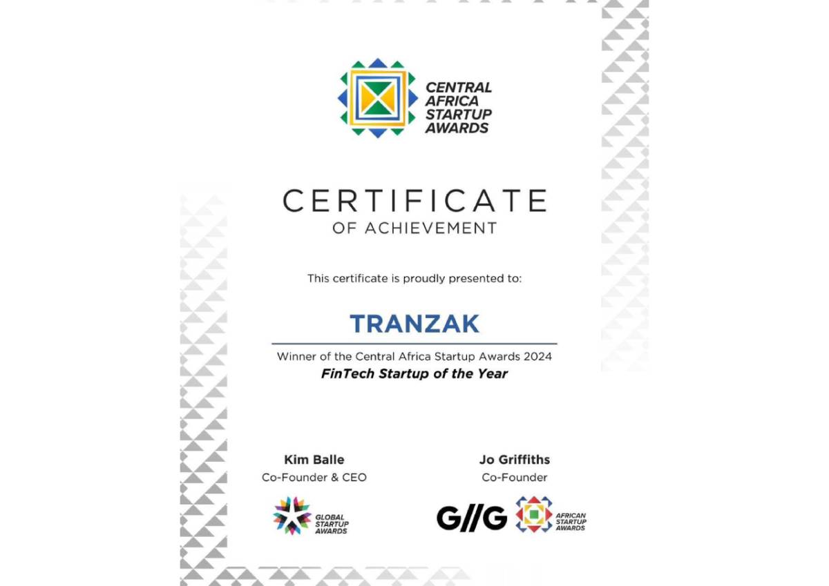 Certificate of achievement - Central Africa Start-Up award